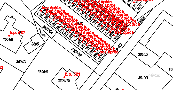 Plzeň 46290044 na parcele st. 3607/7 v KÚ Plzeň, Katastrální mapa