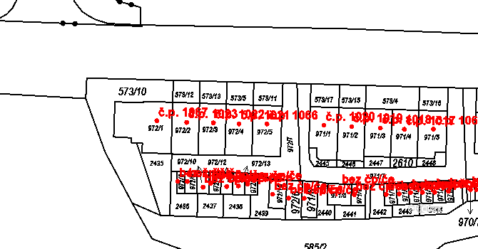 Borovina 1021, Třebíč na parcele st. 972/4 v KÚ Třebíč, Katastrální mapa