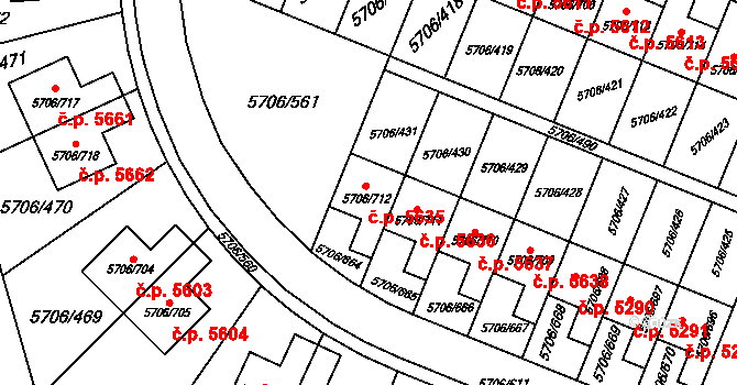 Jihlava 5635 na parcele st. 5706/712 v KÚ Jihlava, Katastrální mapa