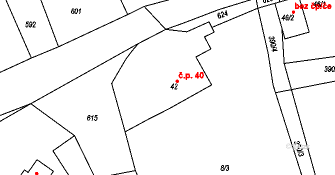 Chalupy 40, Všeruby na parcele st. 42 v KÚ Chalupy, Katastrální mapa