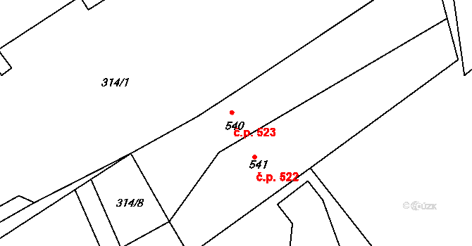 Radnice 523 na parcele st. 540 v KÚ Radnice u Rokycan, Katastrální mapa
