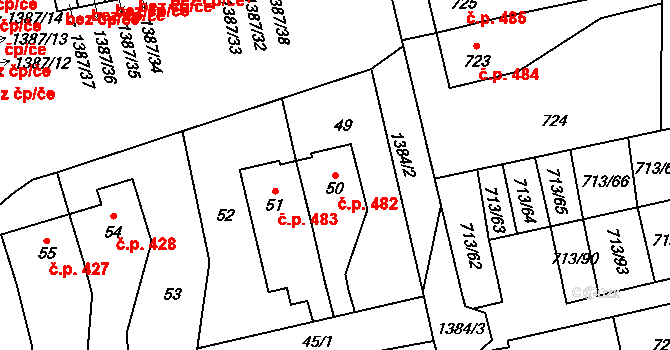 Vejprnice 482 na parcele st. 50 v KÚ Vejprnice, Katastrální mapa