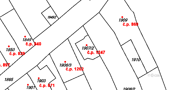 Slavíkovice 1247, Rousínov na parcele st. 1907/2 v KÚ Rousínov u Vyškova, Katastrální mapa