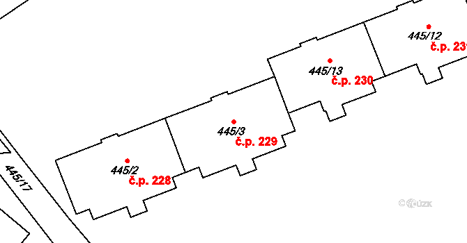 Loučka 229, Nový Jičín na parcele st. 445/3 v KÚ Loučka u Nového Jičína, Katastrální mapa