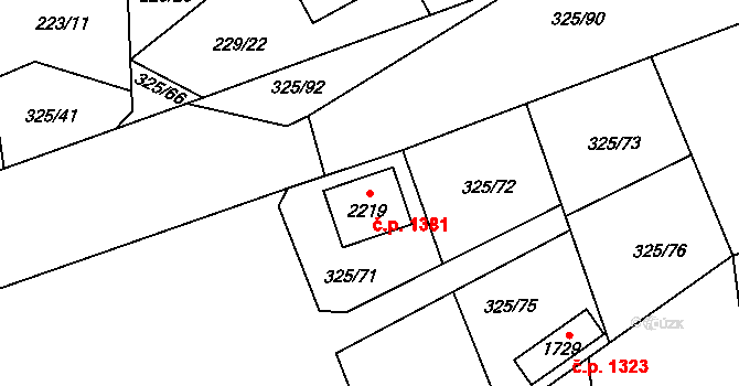 Starý Plzenec 1381 na parcele st. 2219 v KÚ Starý Plzenec, Katastrální mapa