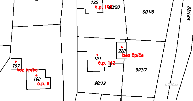 Vlčovice 112, Kopřivnice na parcele st. 121 v KÚ Vlčovice, Katastrální mapa
