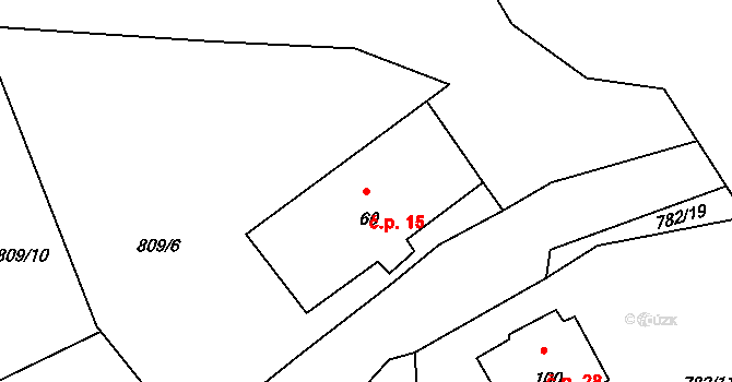 Hrudkov 15, Vyšší Brod na parcele st. 60 v KÚ Hrudkov, Katastrální mapa