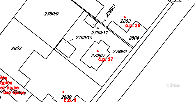 Gabrielka 27, Kamenice nad Lipou na parcele st. 2799/7 v KÚ Kamenice nad Lipou, Katastrální mapa