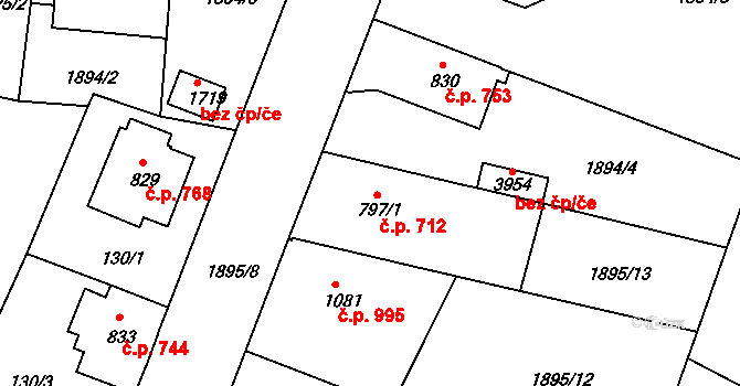 Humpolec 712 na parcele st. 797/1 v KÚ Humpolec, Katastrální mapa