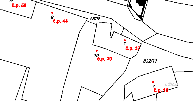 Strojetice 39, Kryry na parcele st. 10 v KÚ Strojetice u Podbořan, Katastrální mapa