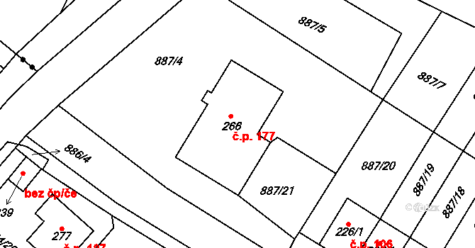 Šmolovy 177, Havlíčkův Brod na parcele st. 266 v KÚ Šmolovy u Havlíčkova Brodu, Katastrální mapa