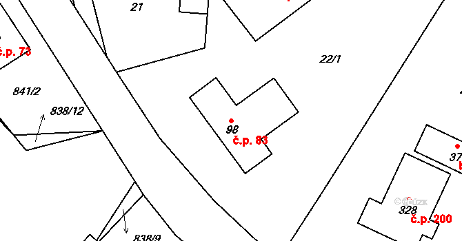 Dlouhá Ves 83, Rychnov nad Kněžnou na parcele st. 98 v KÚ Dlouhá Ves u Rychnova nad Kněžnou, Katastrální mapa