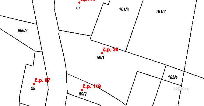 Olešnice 36 na parcele st. 59/1 v KÚ Olešnice u Rychnova nad Kněžnou, Katastrální mapa