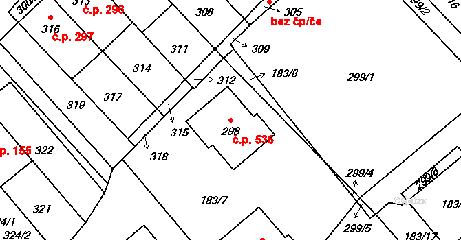 Lednice 536 na parcele st. 298 v KÚ Lednice na Moravě, Katastrální mapa
