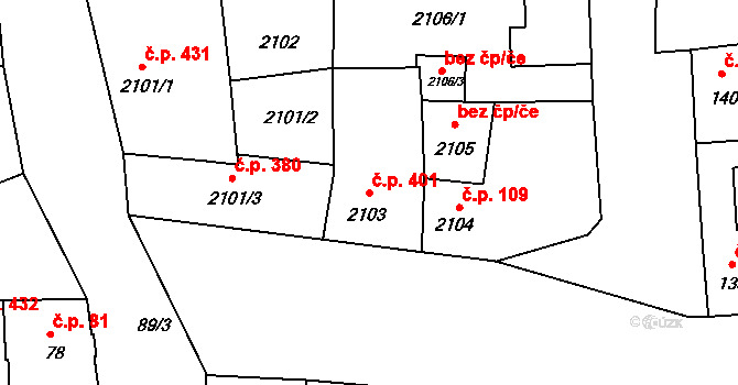 Velké Pavlovice 401 na parcele st. 2103 v KÚ Velké Pavlovice, Katastrální mapa