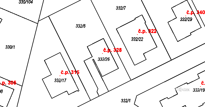 Běhánky 328, Dubí na parcele st. 332/26 v KÚ Běhánky, Katastrální mapa
