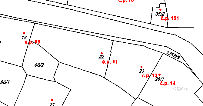 Tymákov 11 na parcele st. 22 v KÚ Tymákov, Katastrální mapa