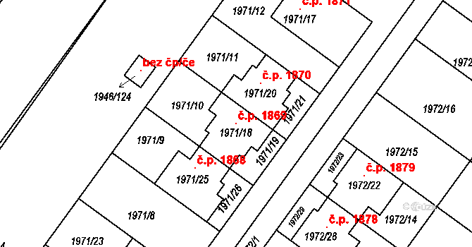 Holešov 1869 na parcele st. 1971/18 v KÚ Holešov, Katastrální mapa