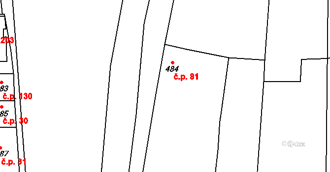 Křenovice 81 na parcele st. 484 v KÚ Křenovice u Kojetína, Katastrální mapa