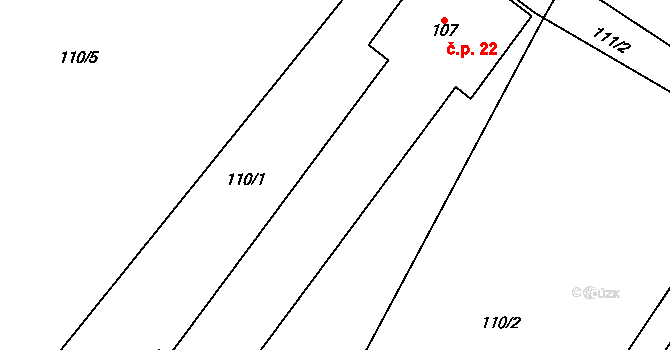 Hranické Loučky 22, Hustopeče nad Bečvou na parcele st. 107 v KÚ Hranické Loučky, Katastrální mapa