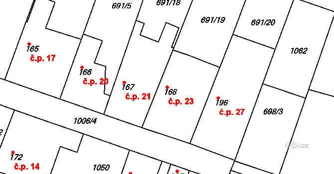 Oškobrh 23, Opolany na parcele st. 168 v KÚ Oškobrh, Katastrální mapa