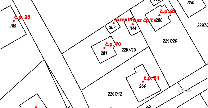 Petříkov 70 na parcele st. 281 v KÚ Těšínov, Katastrální mapa