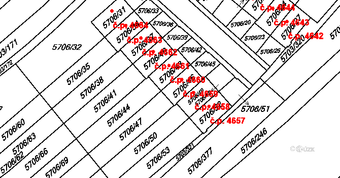 Jihlava 4659 na parcele st. 5706/46 v KÚ Jihlava, Katastrální mapa