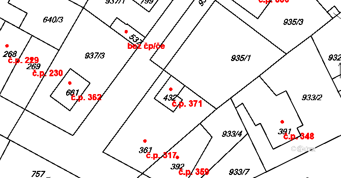 Lázně Toušeň 371 na parcele st. 432 v KÚ Lázně Toušeň, Katastrální mapa