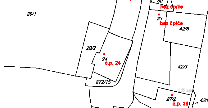 Cetyně 24 na parcele st. 24 v KÚ Cetyně, Katastrální mapa