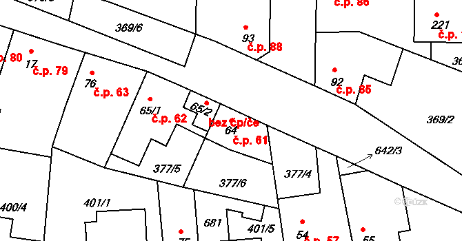 Kyšice 61 na parcele st. 64 v KÚ Kyšice, Katastrální mapa