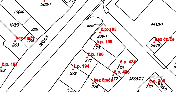 Veselí nad Moravou 198 na parcele st. 270 v KÚ Veselí-Předměstí, Katastrální mapa