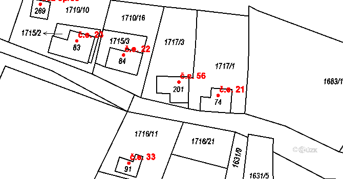 Čížov 56 na parcele st. 201 v KÚ Čížov u Jihlavy, Katastrální mapa
