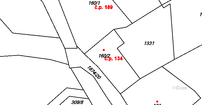 Nové Heřminovy 134 na parcele st. 160/2 v KÚ Nové Heřminovy, Katastrální mapa