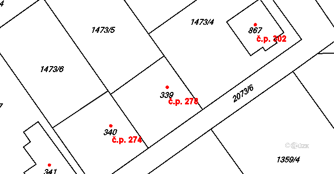 Metylovice 278 na parcele st. 339 v KÚ Metylovice, Katastrální mapa