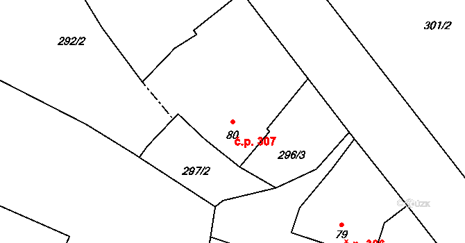 Nová Hospoda 307, Kamenice na parcele st. 80 v KÚ Štiřín, Katastrální mapa
