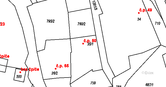 Jarošov nad Nežárkou 50 na parcele st. 35/1 v KÚ Jarošov nad Nežárkou, Katastrální mapa