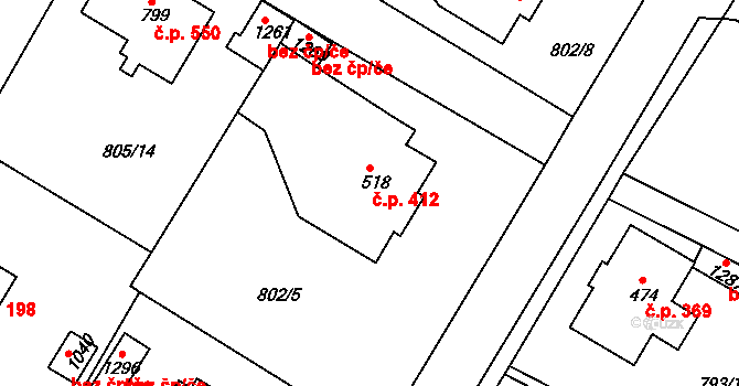 Hejnice 412 na parcele st. 518 v KÚ Hejnice, Katastrální mapa
