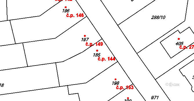 Štarnov 144 na parcele st. 185 v KÚ Štarnov, Katastrální mapa