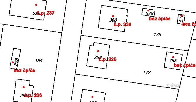 Ševětín 225 na parcele st. 258 v KÚ Ševětín, Katastrální mapa