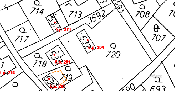 Cvikov II 204, Cvikov na parcele st. 532 v KÚ Cvikov, Katastrální mapa