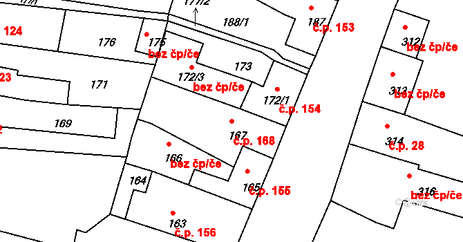 Mimoň III 168, Mimoň na parcele st. 167 v KÚ Mimoň, Katastrální mapa