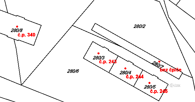 Košťálov 243 na parcele st. 280/3 v KÚ Košťálov, Katastrální mapa