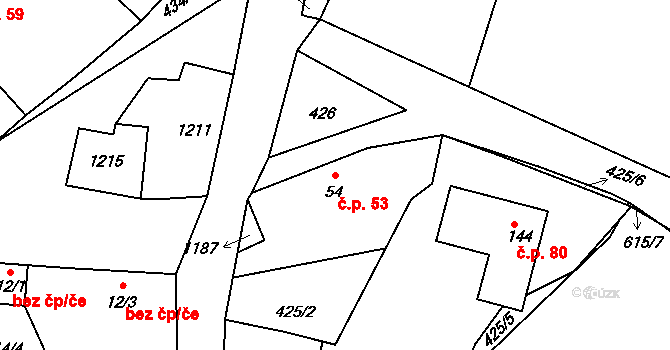 Lčovice 53 na parcele st. 54 v KÚ Lčovice, Katastrální mapa