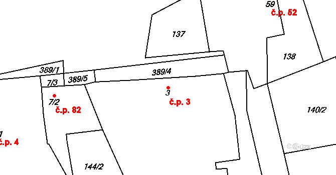 Přední Lhota 3, Poděbrady na parcele st. 3 v KÚ Přední Lhota u Poděbrad, Katastrální mapa