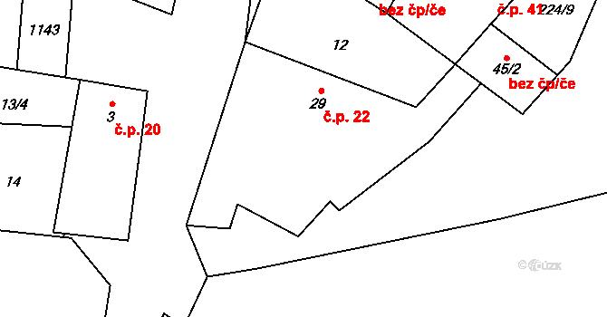 Střítež 22, Litochovice na parcele st. 29 v KÚ Střítež u Volyně, Katastrální mapa