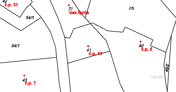 Uzeničky 11 na parcele st. 41 v KÚ Uzeničky, Katastrální mapa