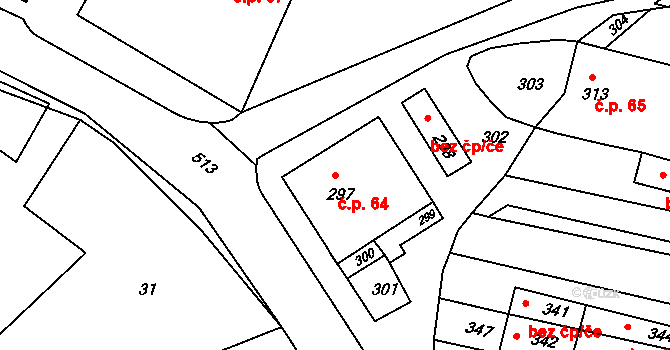 Lomy 64 na parcele st. 297 v KÚ Lomy u Jemnice, Katastrální mapa