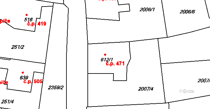 Pacov 471 na parcele st. 612/1 v KÚ Pacov, Katastrální mapa