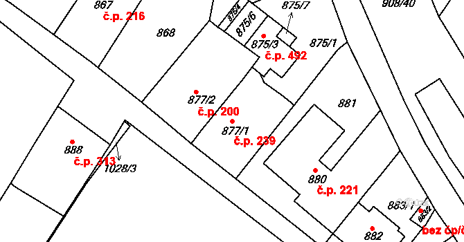 Sobědruhy 239, Teplice na parcele st. 877/1 v KÚ Sobědruhy, Katastrální mapa