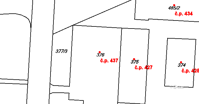 Řetenice 437, Teplice na parcele st. 376 v KÚ Teplice-Řetenice, Katastrální mapa